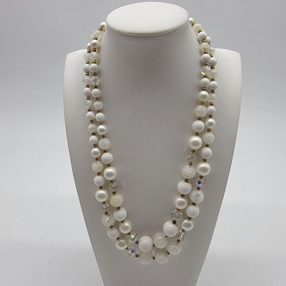 Double Strand Faux Pearl Necklace Vintage‎ Classic Career - Picture 1 of 6